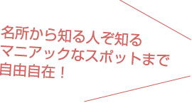 名所から知る人ぞ知るマニアックなスポットまで自由自在！